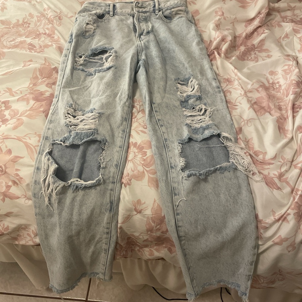 PacSun Light Blue Distressed Straight Leg Jeans